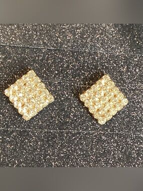 Gold Crystal Square Stud Earrings - Women Jewelry